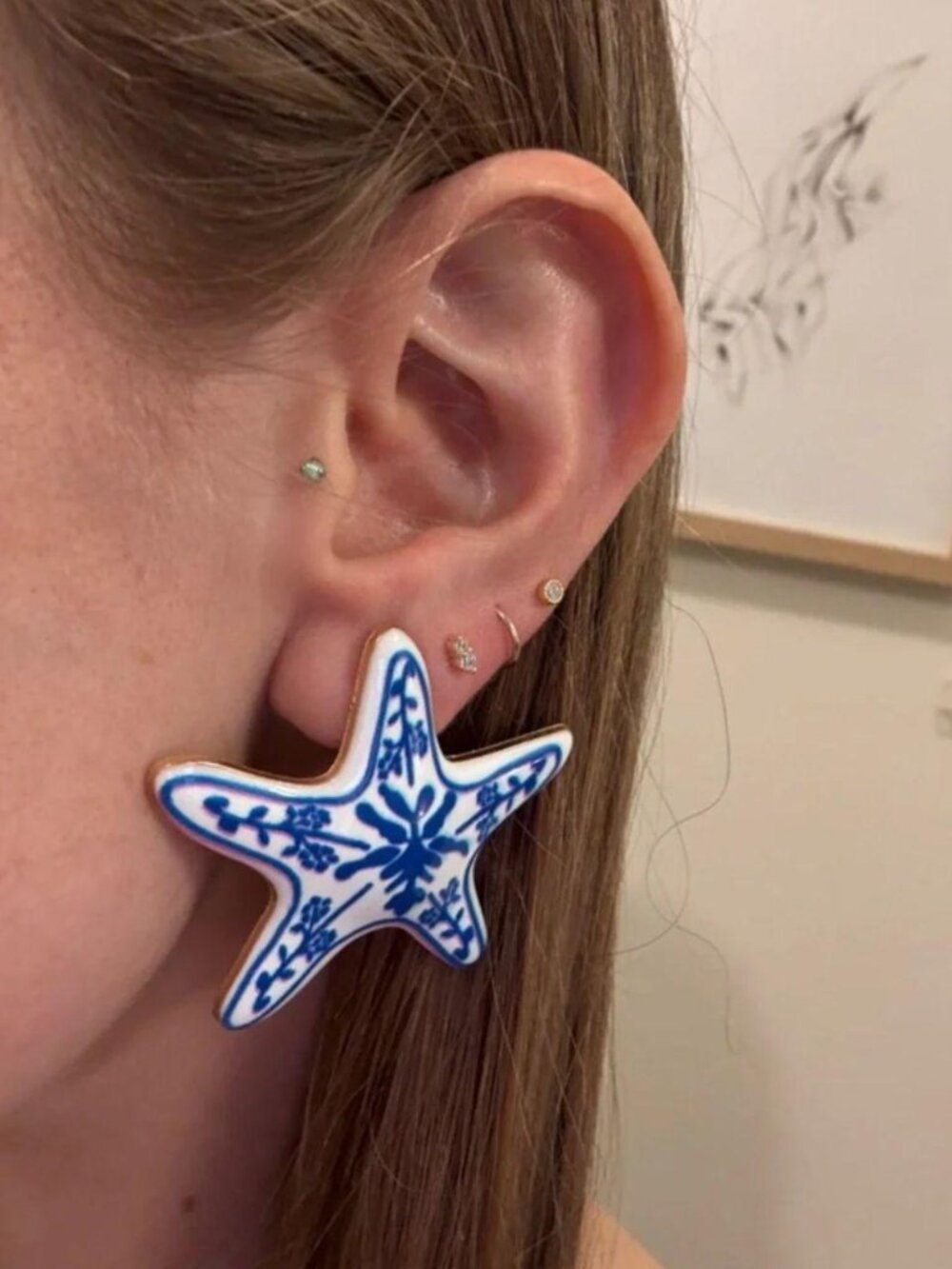 The Bethany in blue Painted starfish Nantucket cape cod stud earrings star